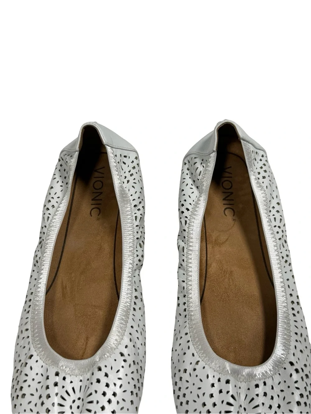 Vionic Robyn White Leather Perforated Ballet Flats Womens Sz 9 Orthotic Shoes - Picture 8 of 11